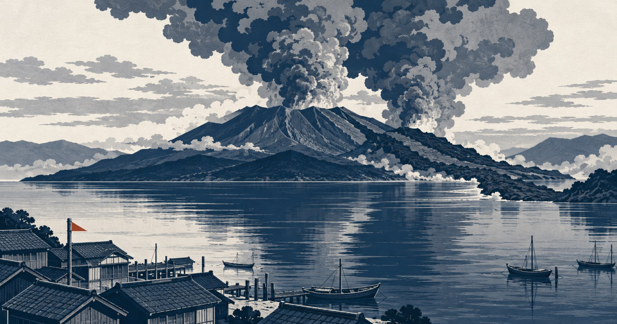 桜島の大正大噴火を象徴する概念イラスト