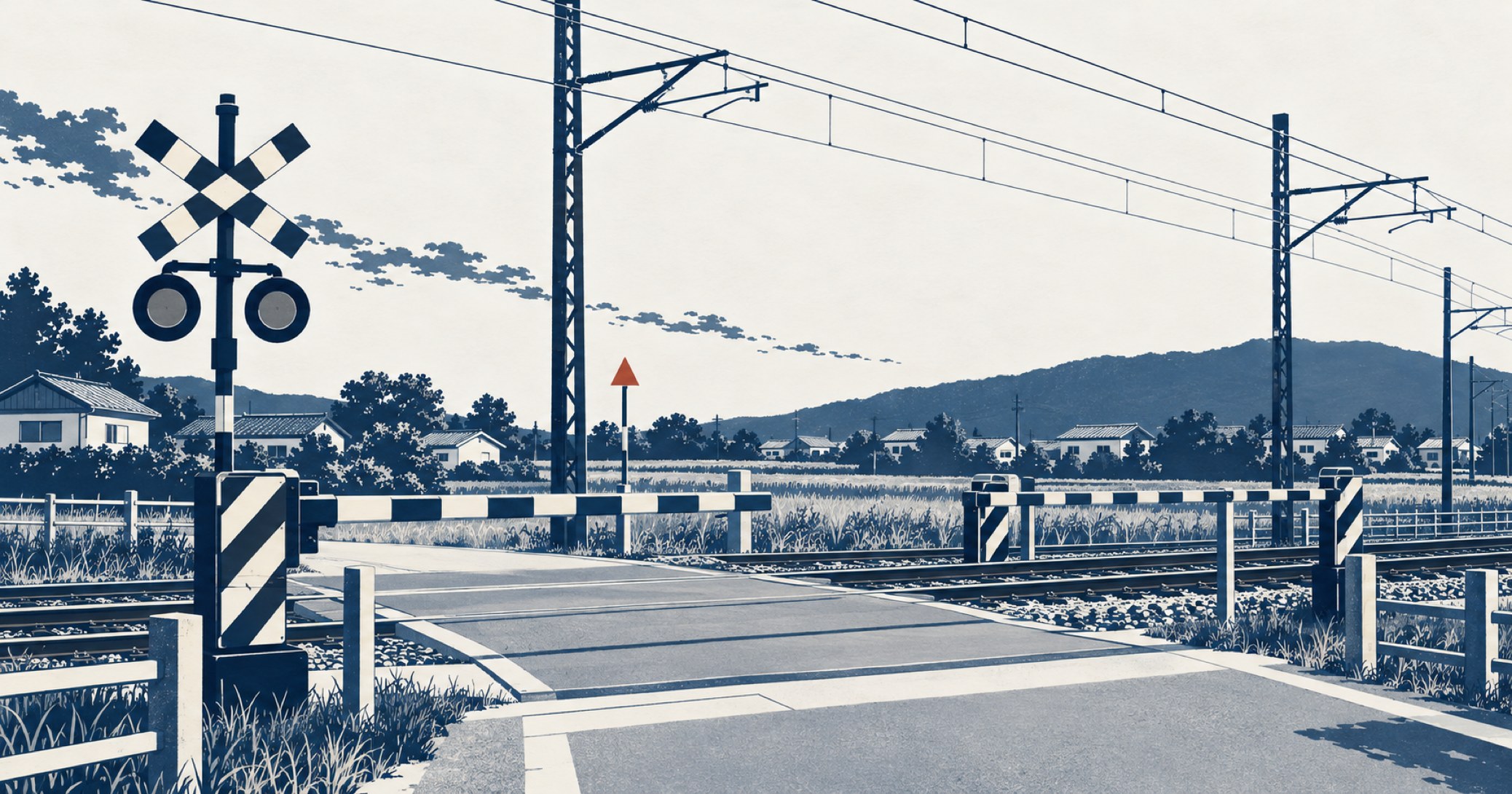 南武線久地駅・津田山駅間踏切事故を象徴する概念イラスト