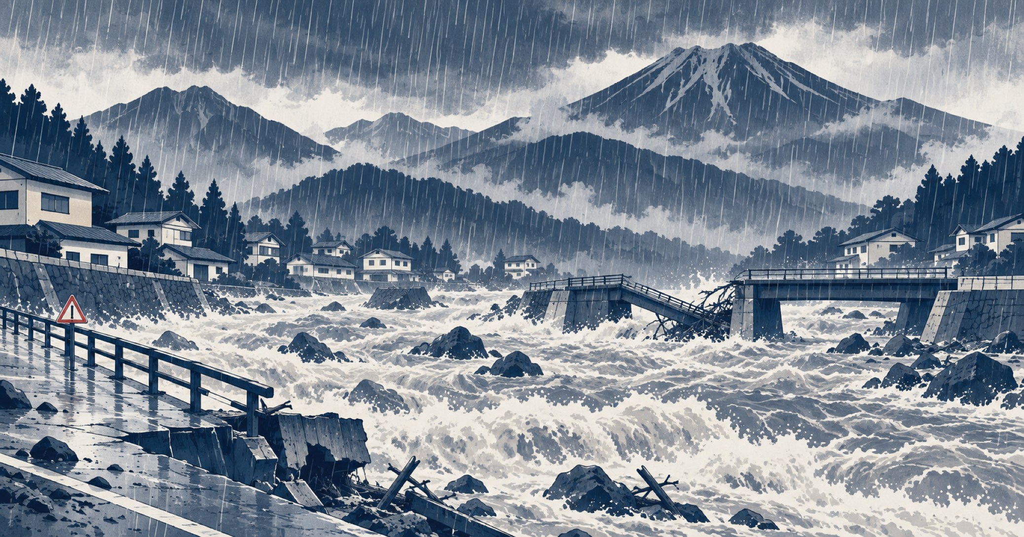 平成10年8月末豪雨を象徴する概念イラスト