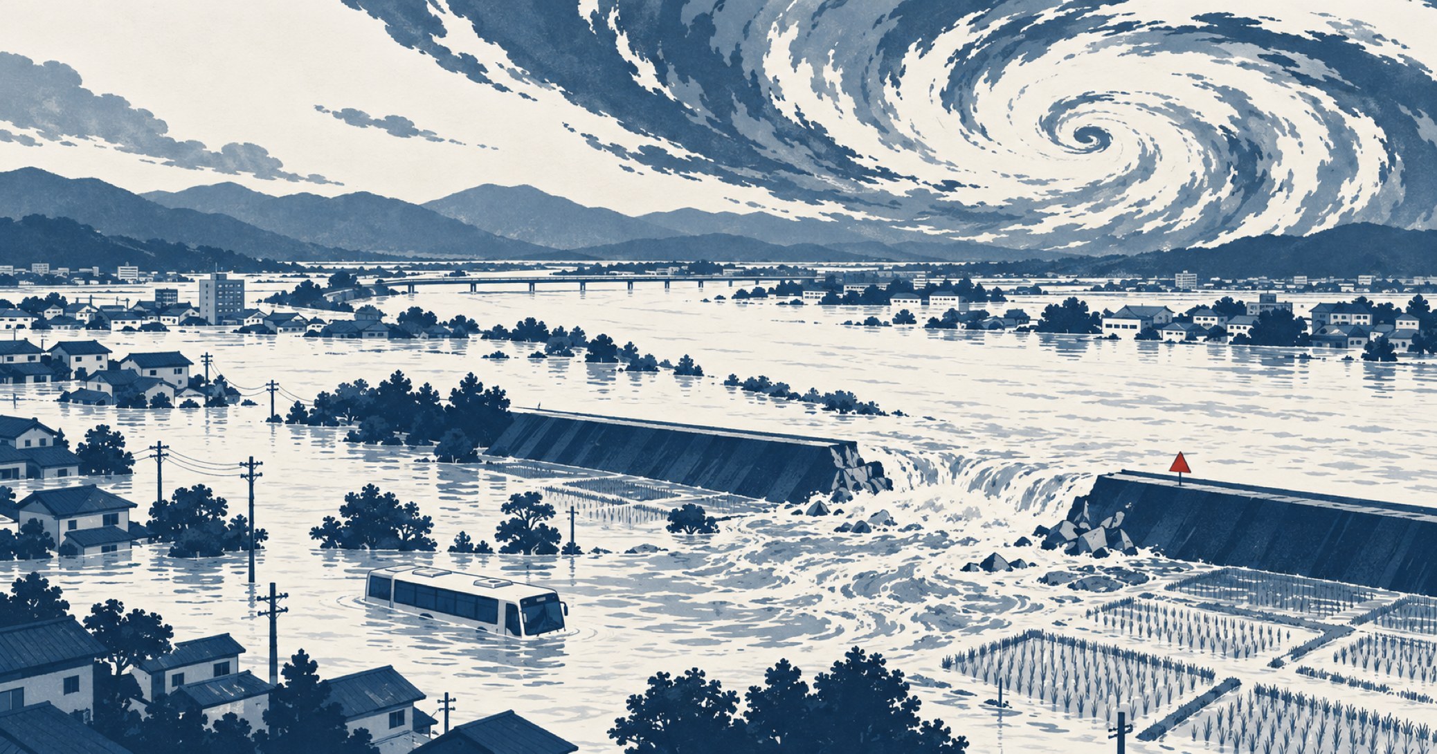 平成16年台風23号を象徴する概念イラスト