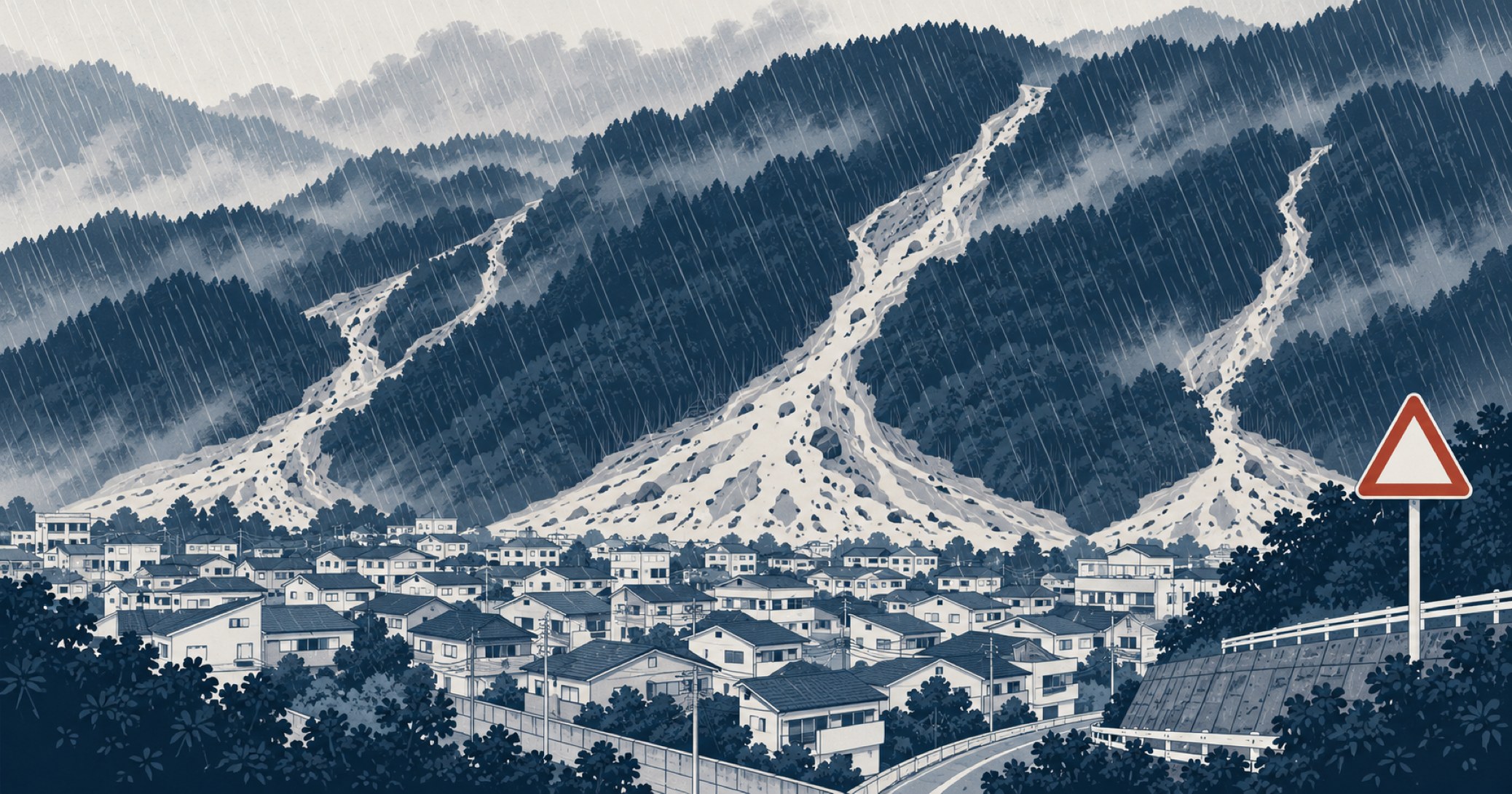 平成26年8月豪雨による広島市の土砂災害を象徴する概念イラスト