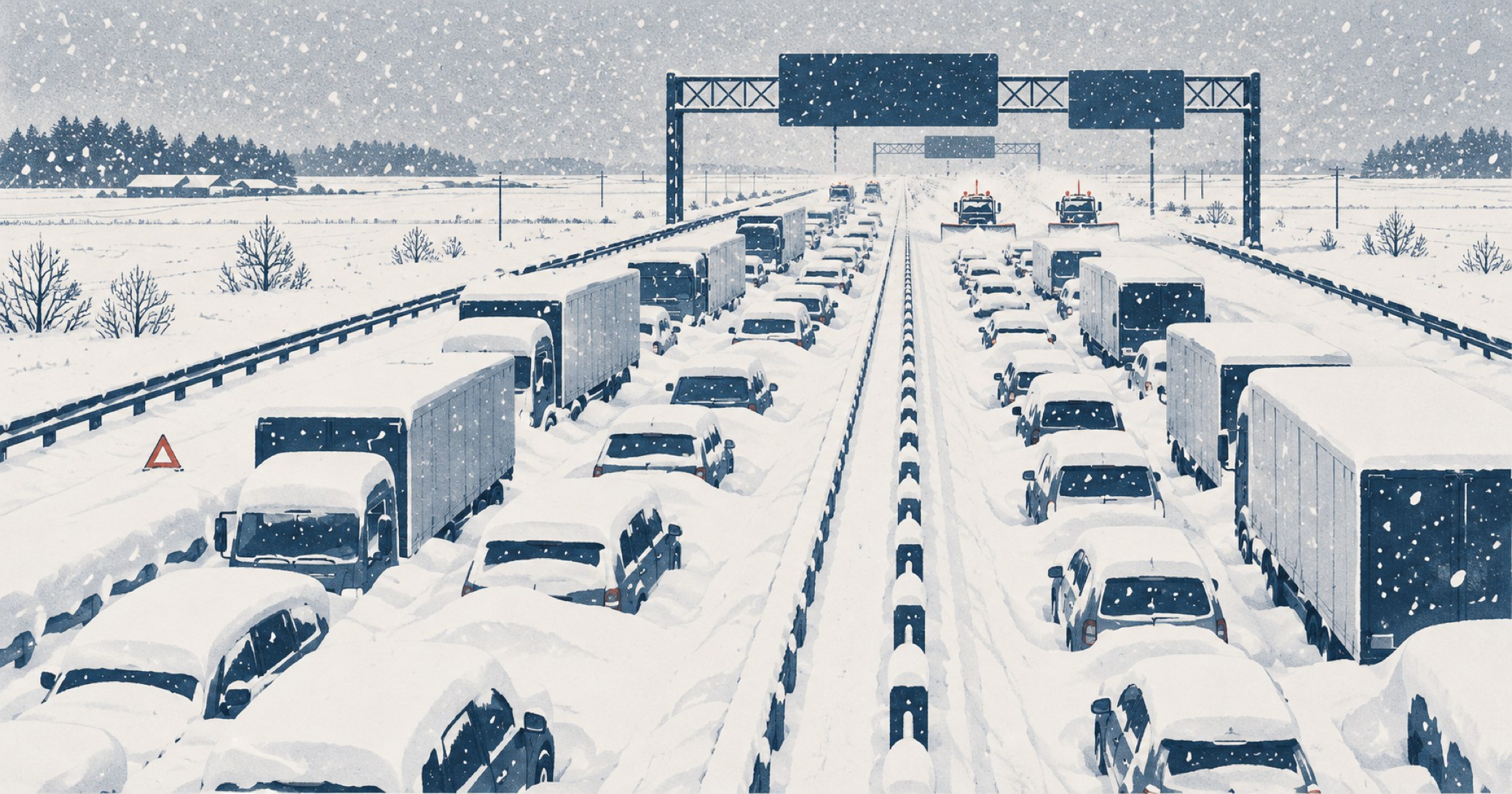 令和3年1月大雪（北陸自動車道立ち往生）を象徴する概念イラスト