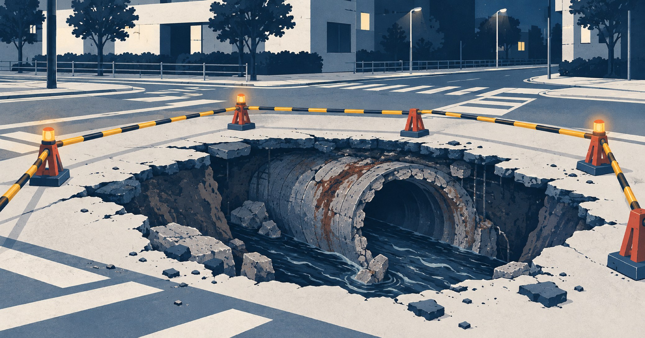 八潮市道路陥没事故を象徴する概念イラスト