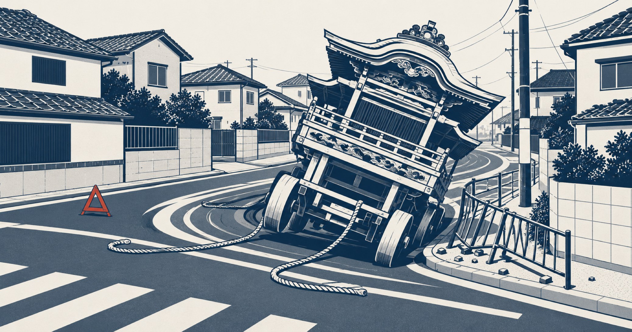 泉佐野・泉大津だんじり横転事故を象徴する概念イラスト